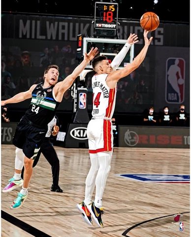 Tyler Herro Heat Unsigned 2020 Playoffs Shot vs Pat Connaughton Photo Cover