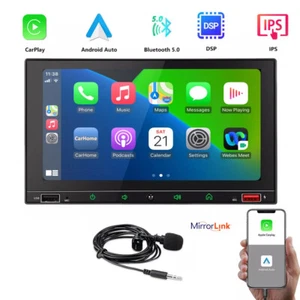 Single 1DIN 7" Car Stereo Radio Wireless Apple CarPlay&Android Auto AM MP5+Mic - Picture 1 of 13