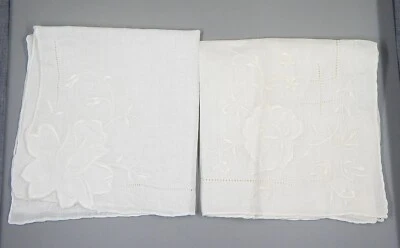 Lenços bordados de linho branco Desco flores Suíça - Imagem 1 de 4