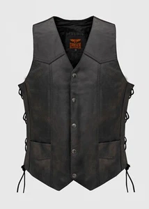 Premium Brown Men's Motorcycle CLUB VEST® With Emboss Eagle, Live to Ride Logo - Picture 1 of 3