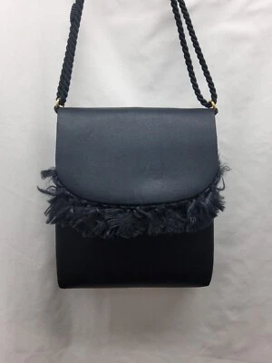 Ladies Vintage Walborg BLACK Trim Fringe Party Bag - Image 1 of 4