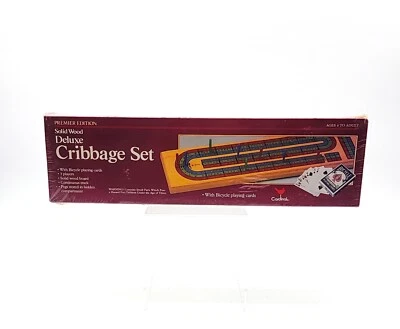 Solid Wood Deluxe Cribbage Premier Edition Set New 1993 Cardinal Inc. 4 To Adult - Image 1 of 4