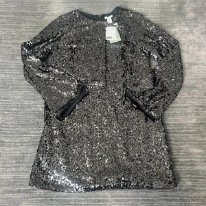 H&M Dress Size M Womens Sequin Long Sleeve Stretch Cocktail Silver Black NWT - Picture 1 of 10