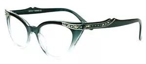 Retro Vintage Sexy Cat Eye Clear Gradient Frame Women Eyeglasses Glasses Stones - Picture 1 of 8