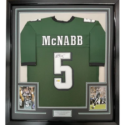 Футболка в рамке с автографом/подписью DONOVAN MCNABB 33x42 Philadelphia зеленая сертификат подлинности BAS - Изображение 1 из 2
