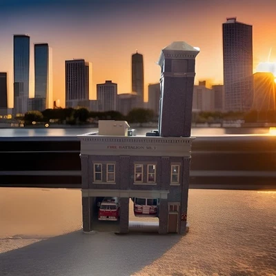 Ho Scale Fire House With Fire Trucks - Image 1 of 4