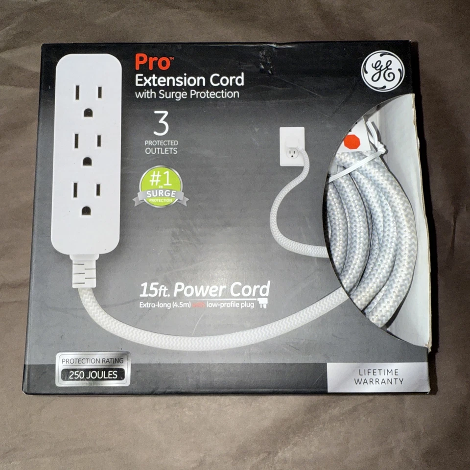 GE DESIGNER Extension Cord With Surge Protection Braided Power 15 FT 3 Ground