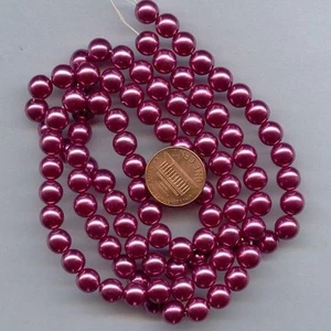 24 VINTAGE JAPANESE CRANBERRY PEARL ACRYLIC 8mm. SMOOTH ROUND BEADS 1051 - Picture 1 of 1