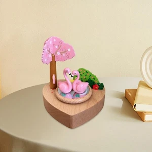 Wooden Music Box Flamingos Ornament Handmade for Girls Girlfriend Home Decor - Picture 1 of 7