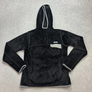 Patagonia Fleece Womens Small Black Snap-T Deep Pile Hoody Jumper Outdoors Lady - Picture 1 of 9