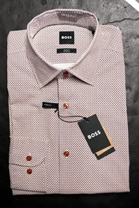 Hugo Boss Men's Hank Kent Med Red Slim Fit Stretch Cotton Dress Shirt 38 15 - Picture 1 of 8