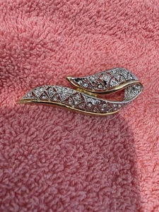 Vintage Brosche gold & silberfarben Pave Band Anstecknadel Strass - Bild 1 von 5
