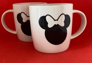 DISNEY MICKEY & MINNIE MOUSE MUGS WHITE WITH BLACK HEAD SILHOUETTES 2x CUPS *NEW - Picture 1 of 3