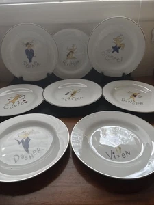 Pottery Barn Reindeer Set Of 8 Christmas Salad Plates 8 1/2" Japan Lot - Picture 1 of 9