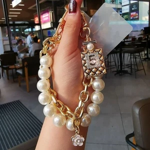 Pearl Phone Charms Gold/Silver Pearl Phone Chain Mobile Phone Lanyard Phone - Photo 1 sur 8