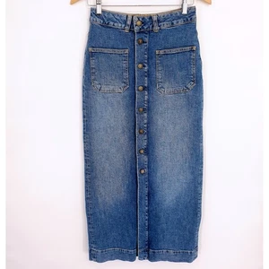 Anthropologie Pilcro Blue Y2K Bohemian Maxi Denim Skirt Western Size Small $130 - Picture 1 of 9