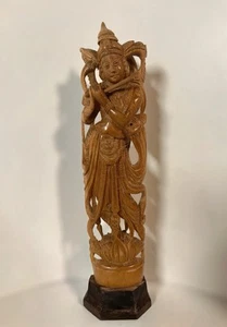 Hermosa estatuilla de madera vintage del ídolo del Señor Krishna tallada a mano - Imagen 1 de 3