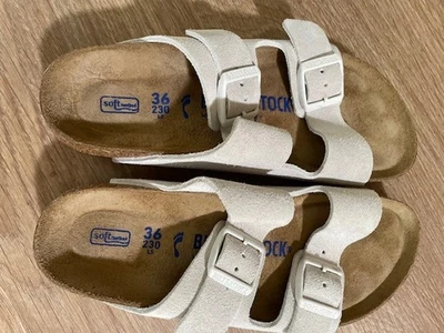 Sandalias Birkenstock Arizona Plantilla Suave Gamuza Cuero Antiguas Blancas EE. UU. Mujeres 6 Foto 1 de 4
