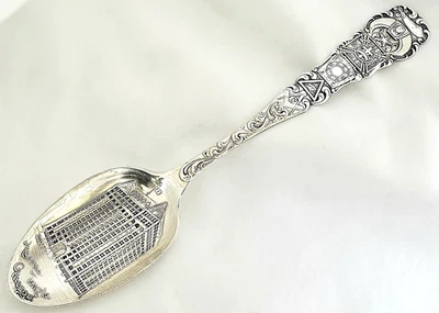 纯银芝加哥伊利诺伊州共济会纪念品勺子伊利诺伊神庙6英寸复古21克 — 第 1/4 张图片