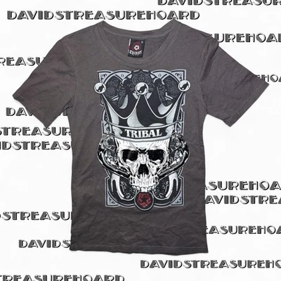 Camiseta Y2K Grunge Para Hombres Talla Pequeña Tribal Calavera Reyes Corona Gráfico Tema Emo Años 2000 Foto 1 de 4