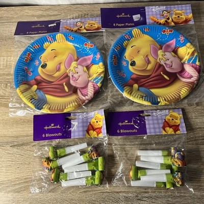 NEW Hallmark Disney Winnie the Pooh PAPER Plates (16) & Blow Outs (12) Vtg Party - Image 1 of 4