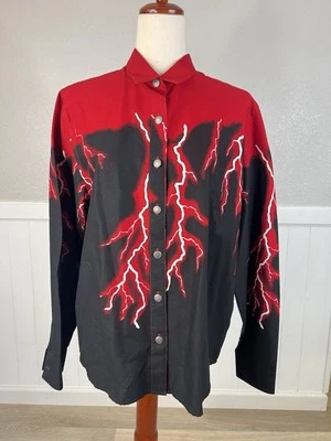 Vintage Brooks & Dunn Western Shirt Women Medium Red Black Button Up Lightning - Image 1 of 4