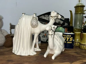 2 Piece  Ceramic Camels  - Gold On Ivory  1 Standing 1 Resting - Picture 1 of 7