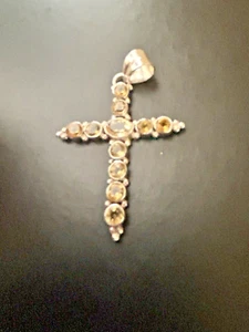 STERLING SILVER CROSS PENDANT - 11 LARGE YELLOW CITRINES - Picture 1 of 7