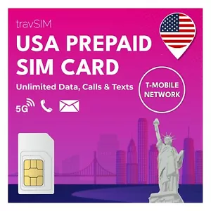USA SIM Karte | T-Mobile Netz | Unbegrenzte Daten, Anrufe & Texte in den USA | - Bild 1 von 8