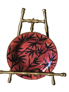 Vtg Enamelware Dish/Ashtray Bamboo Design Enamel on Copper "China" 4 1/4" - Picture 1 of 12