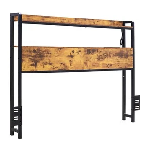 Full Size Headboard - Adjustable Height with 2 Shelves & LED Light, Brown - Picture 1 of 11