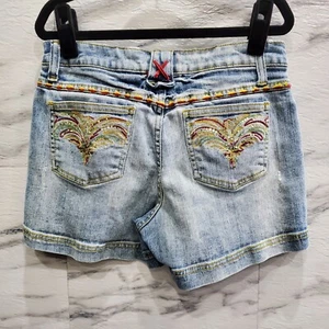 Zana Di Shorts Girls Size 14 Reg Blue Jean Denim Red Embroidery Yellow Stitching - Picture 1 of 14