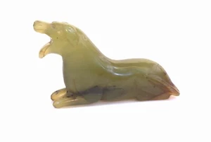 Chinese Detailed Hand Carved Jade Color Stone Figure of a Dog - Picture 1 of 5