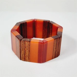 Vintage Stretch-Armband rot orange & holzfarben Lucite - Bild 1 von 7