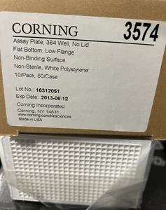 Corning 3574 384 WELL FLAT BOTTOMS LOW FLANGE POLYSTYRENE ASSAY PLATES,80 plates - Picture 1 of 2