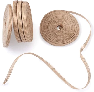 5 Roll Burlap Fabric Ribbon 1/4"(6mm) Wide Natural Jute Tan Linen Fabric Ribbon - Picture 1 of 8