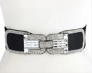 Cintura donna corsetto vita elastico nero con fibbia cristallo taglia S 27” - Foto 1 di 5