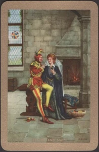 Playing Cards Single Card Old Vintage Named  * JESTER AND MAID * Grace Art JOKER - Picture 1 of 3