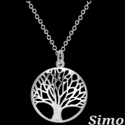 COLLANA DONNA ARGENTO  LUNGA PENDENTE  ALBERO DELLA VITA  REGALO SCONTI  FORTUNA - Immagine 1 di 3