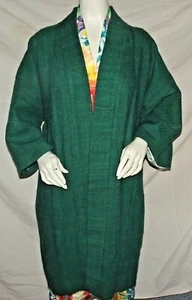 Vintage Green Japanese Haori- Coat Jacket Wool/Silk Reversible One Size - Unisex - Picture 1 of 17