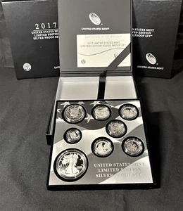 2017 S US MINT .900 SILVER EIGHT (8) COIN PROOF SET CAMEO w/.999 $1+BOX/CASE/COA - Picture 1 of 5