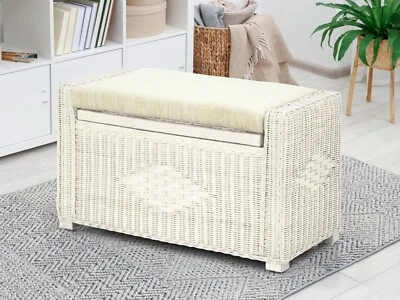 Bruno Hecho a Mano 32" Ratán Mimbre Cofre Almacenamiento Baúl Organizador Otomano con Cojín Foto 1 de 4