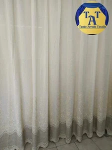 Tende a metro smerlata h300 ricamata tessuti misto lino stoffe tendaggi casa - Foto 1 di 9