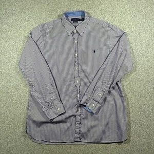 Ralph Lauren Stretch Shirt Men's XXL Purple White Cotton Striped Long Sleeve - Picture 1 of 11