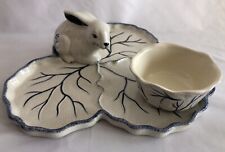Vintage Dedham Pottery Potting Shed Bunny Rabbit Chip Dip Set Made in USA RARE!