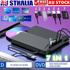7 in 1 External CD/DVD Drive Burner For Desktop Laptop Mac PC Windows Linux - Picture 1 of 16