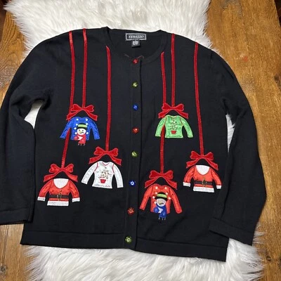 Suéter Vintage Terazzo Navidad Mujer Talla Mediana Lentejuelas Cuentas Adornos Foto 1 de 4