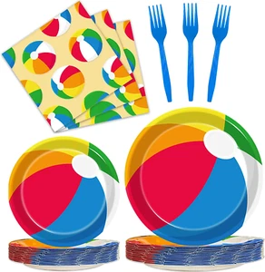 96 Pcs Summer Pool Beach Party Paper Plates Napkins, Beach Pool Ball Party Decor - Picture 1 of 12
