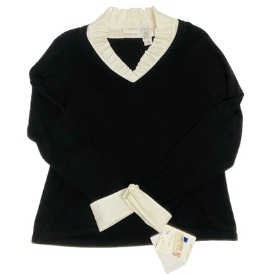 Vintage Liz Claiborne Lizsport Mujer Camisa Suéter Negro Blanco Volantes XL NUEVO CON ETIQUETAS Foto 1 de 4