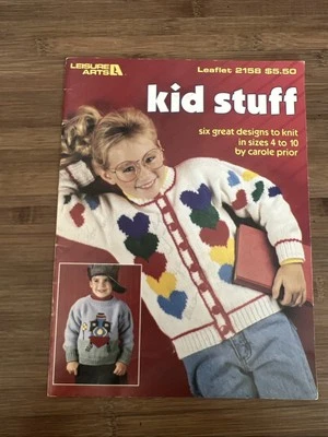 1991 Leisure Arts Kid Stuff Sweater Knitting Crochet Pattern Book Leaflet 2158 - Image 1 of 4